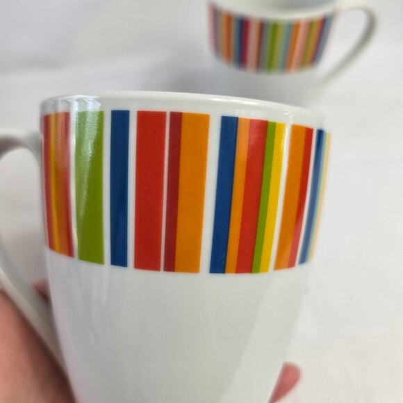 TWO Tabletops Gallery Westwood Mugs White Multicolor Stripes - Picture 4 of 10